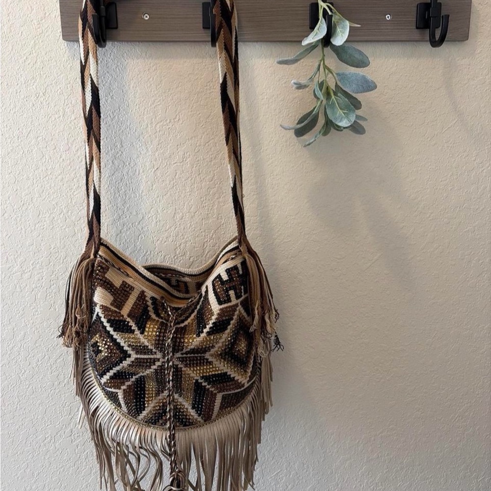 Wayuu Handwoven Fringe Bucket Bag | Boho Festival Crossbody | Handmade Colombia